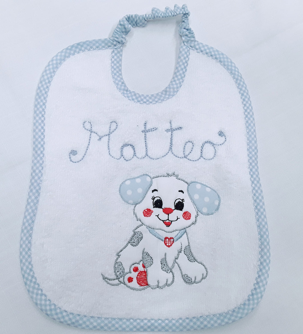 BAVAGLIO  ricamo NOME con cagnolino