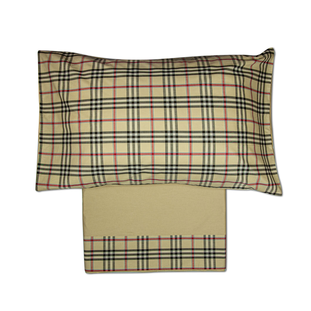 COMPLETO LETTO SCOZZESE IN PERCALLE BEIGE